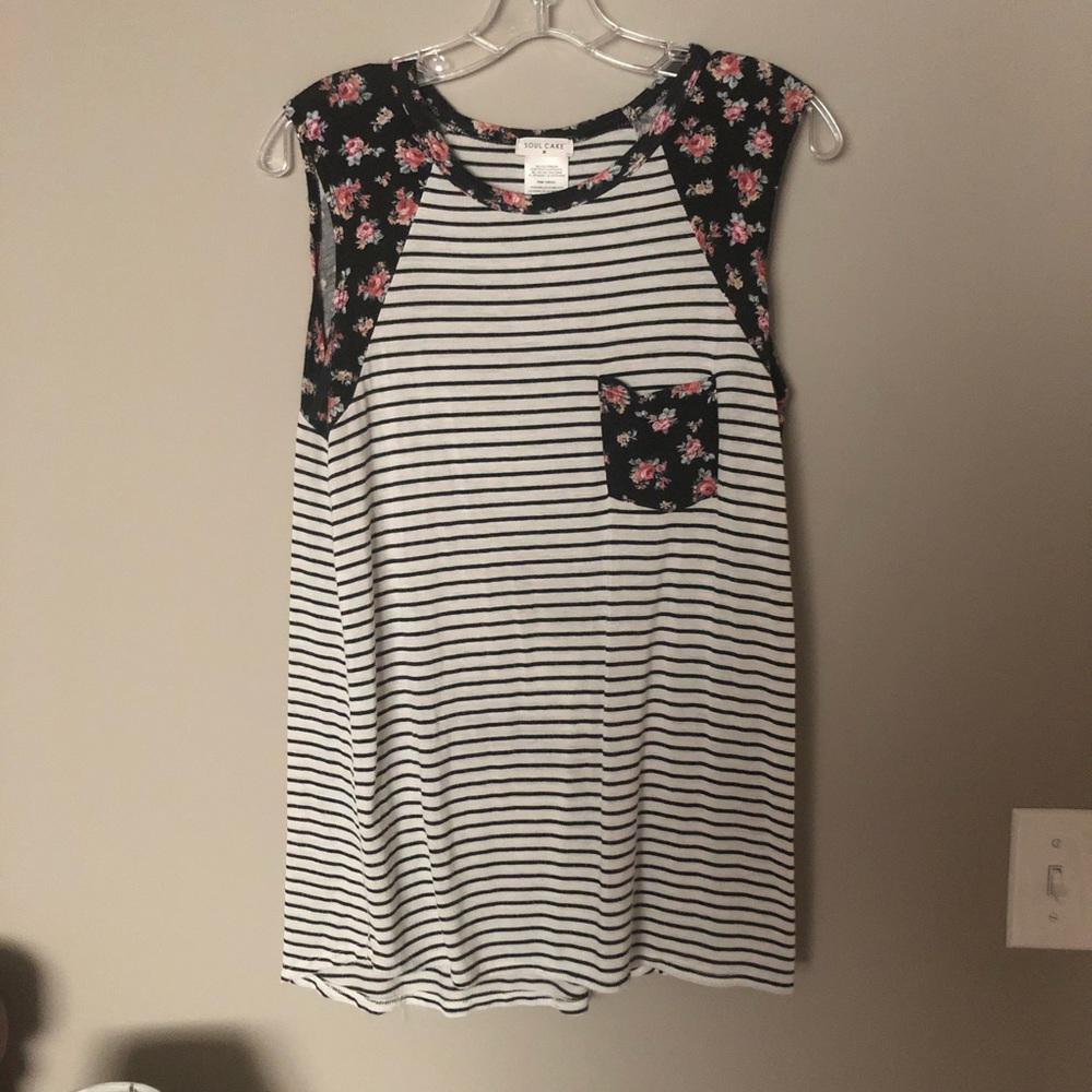 Soul Cake Medium Striped Floral Tank Top